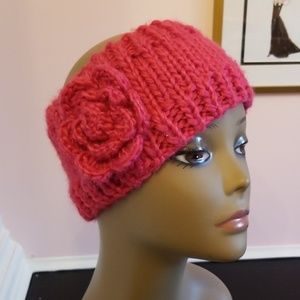 Hot pink headband with flower accent